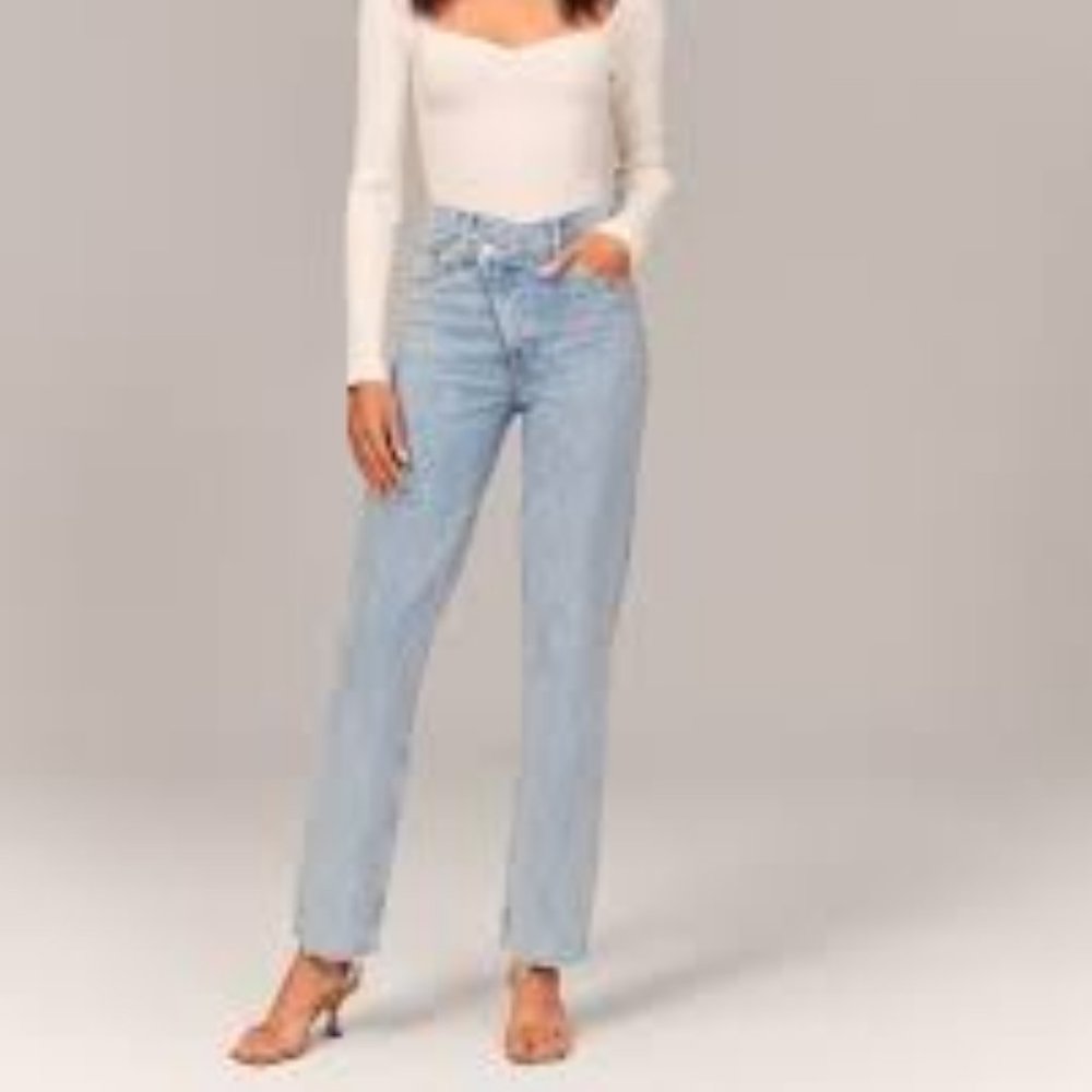 ABERCROMBIE THE 90'S STRAIGHT ULTRA HIGH RISE JEAN WITH CRISS-CROSS WAISTBAND 23